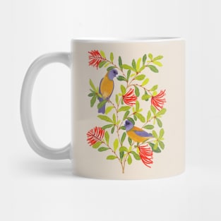 Colorful birds on floral branch Mug